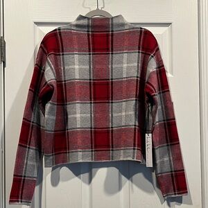 Nicole Miller Red and Gray Checkered Mock Turtleneck Sweater. New With Tag.